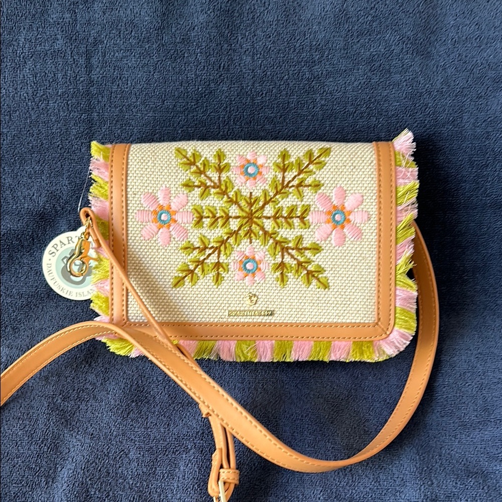 Spartina Floral Embroidered Tan Crossbody Bag